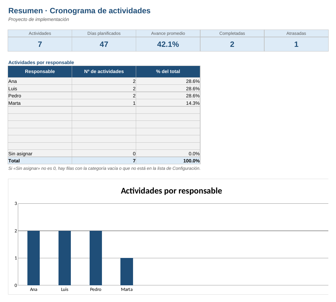Cronograma de actividades: hoja Resumen